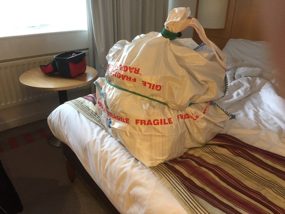 Panniers packed in a Wickes rubble bag, worked a treat