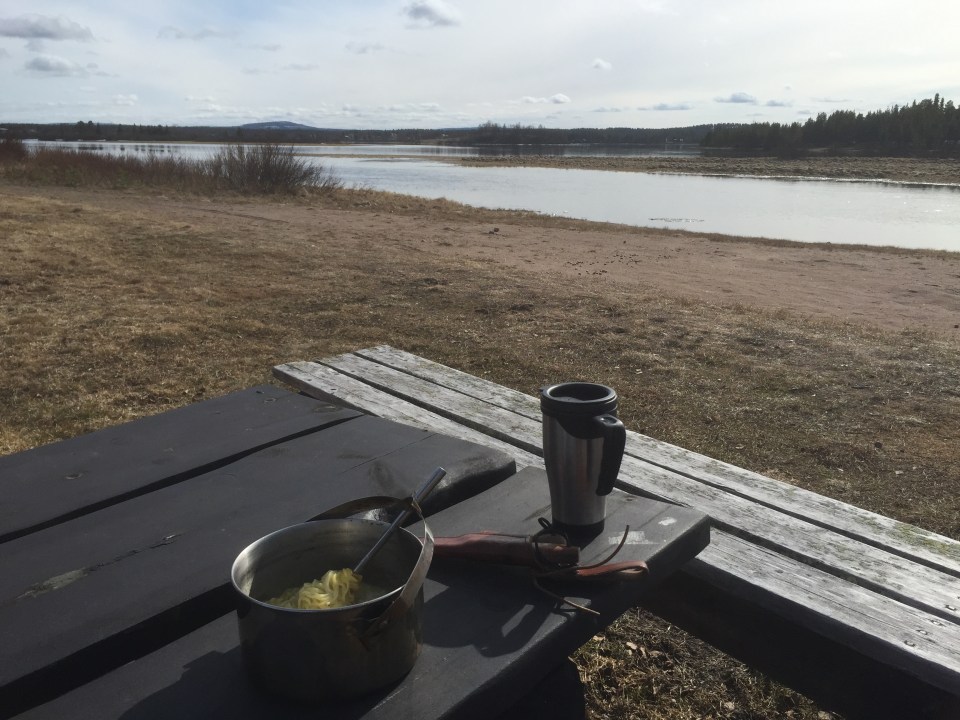 Noodles, cheese, Tabasco and peppermint tea