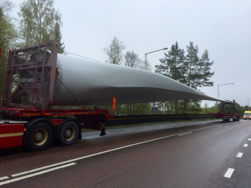 Wind turbine blade being transported, it was huge close up