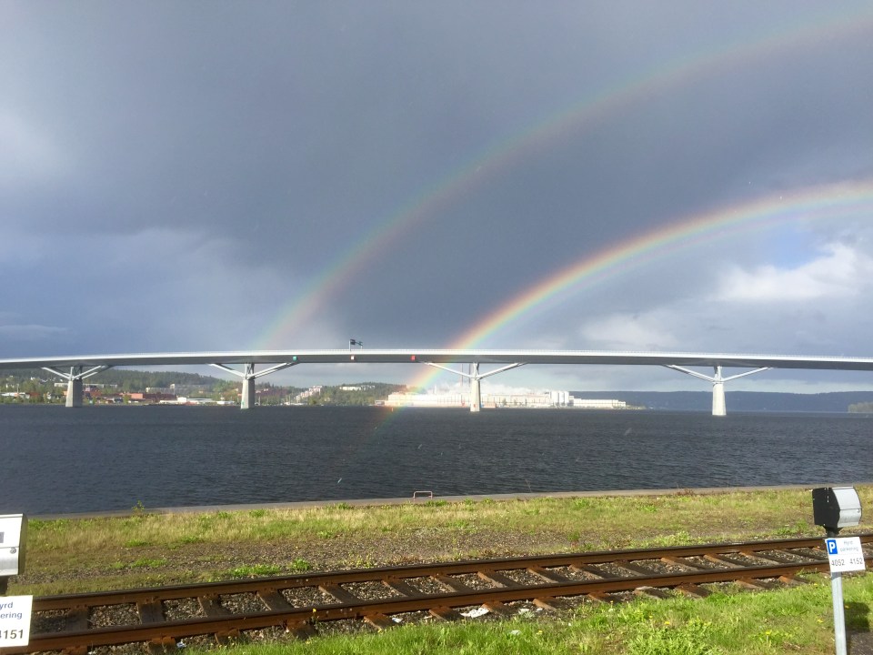 Sundsvall Bridge and rainbow