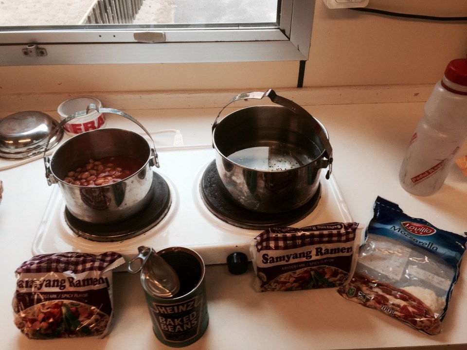 Baked beans and noodles for dinner