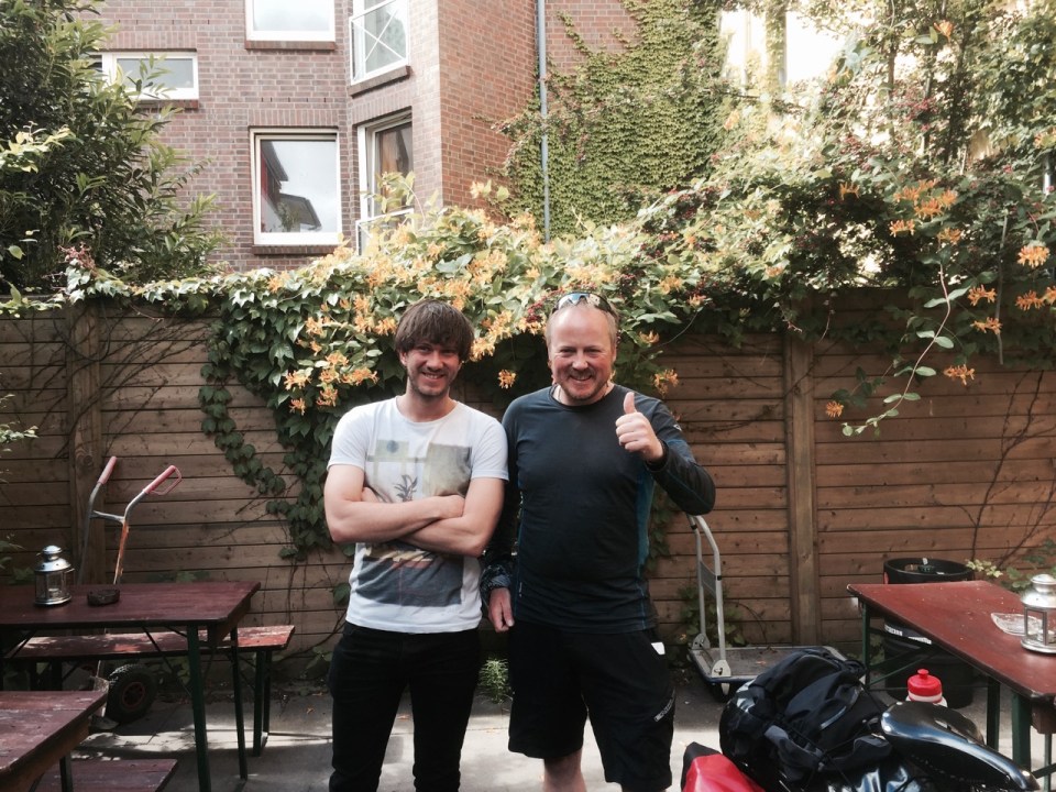 Preparing to leave Hamburg - with Alex, my compadre from last night
