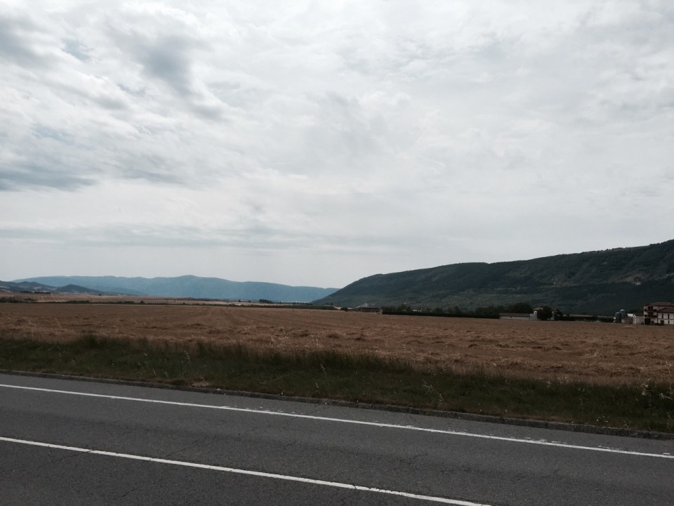 Lots of fields of corn on road to Pamplona
