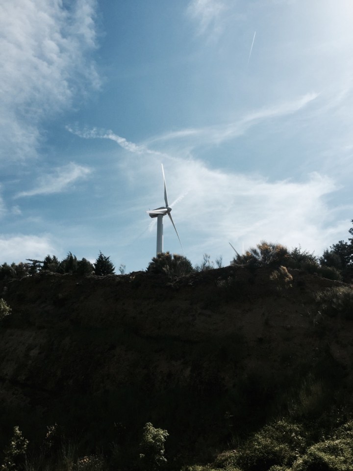 Big climb up to over 3,200 feet - lots of wind turbines everywhere