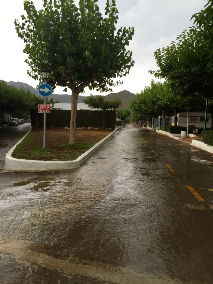 Water flowing in torrents at Azahar camping
