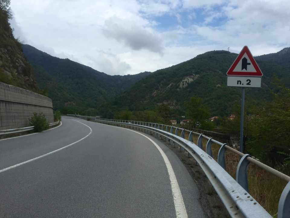 Rain stopped, nice ride down river valley, Ligurian Apennines