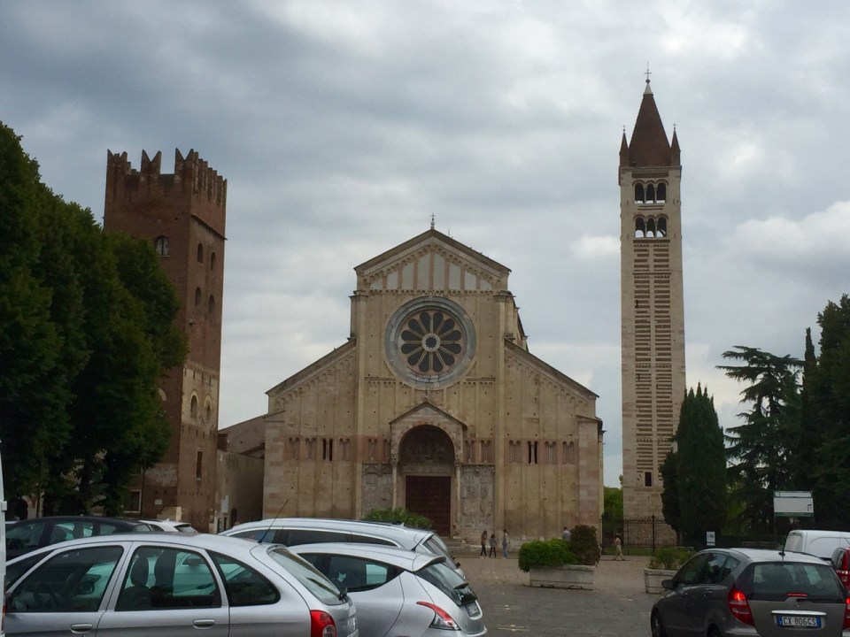 Arriving in Verona; one of many churches
