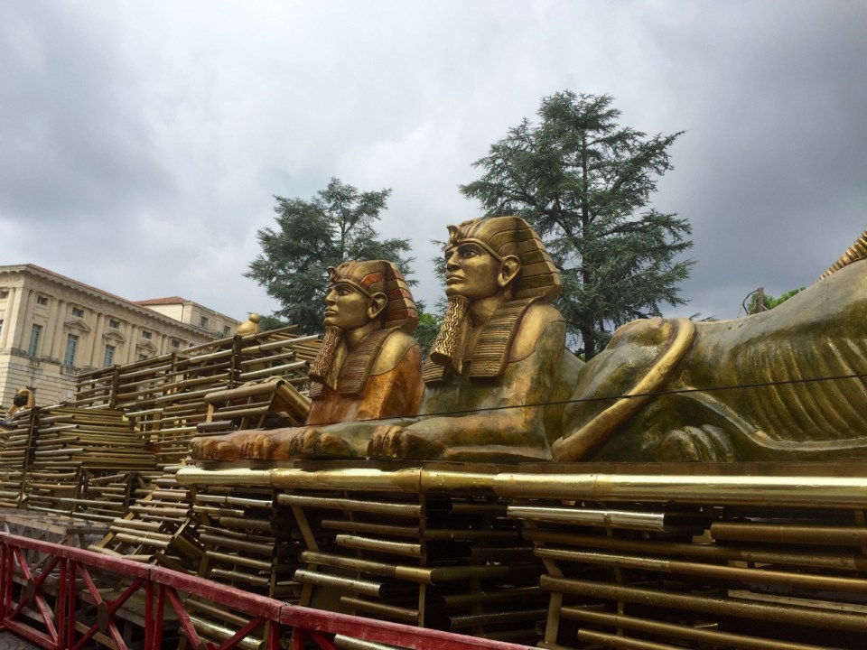 Lots of Egyptian props for Aida Opera in Arena