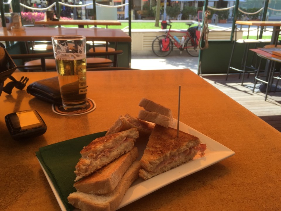 Toasted ham and cheese sandwich very good cycling fuel