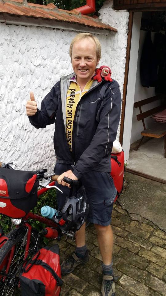 Ready for another day on the road; at Long Tour Bike Camp