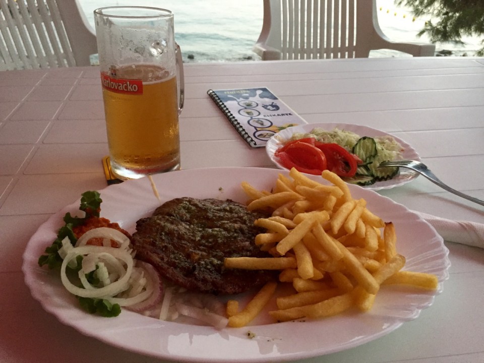 Dinner from the grill - not sure what this is; meat with cheese in the middle, tasted great