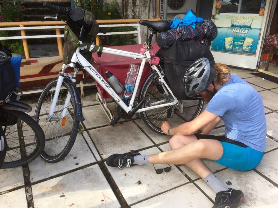 Tom pumps up tyres for last time on his tour, touch wood
