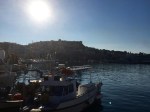 Kavala harbour, castle, and fishing boats