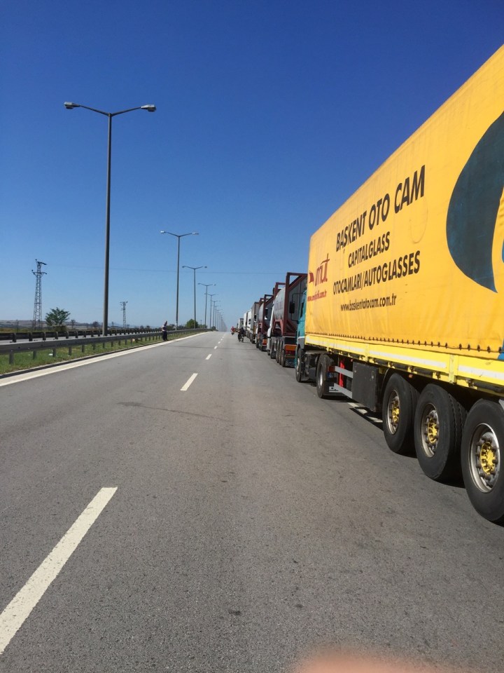 Queues of lorries, several km's long at the border to Bulgaria