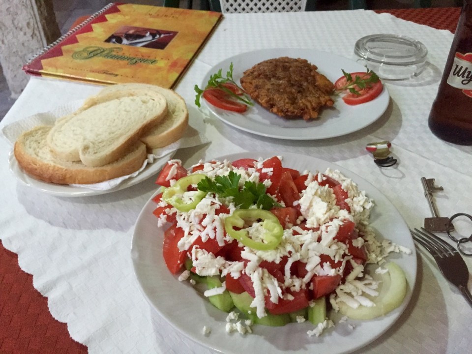 Dinner at hotel fantasy; salad and snitzel, excellent!