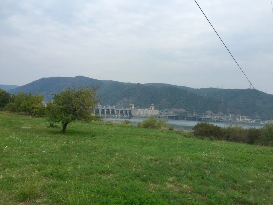 Hydroelectric dam and bridge over the Danube near Kladova