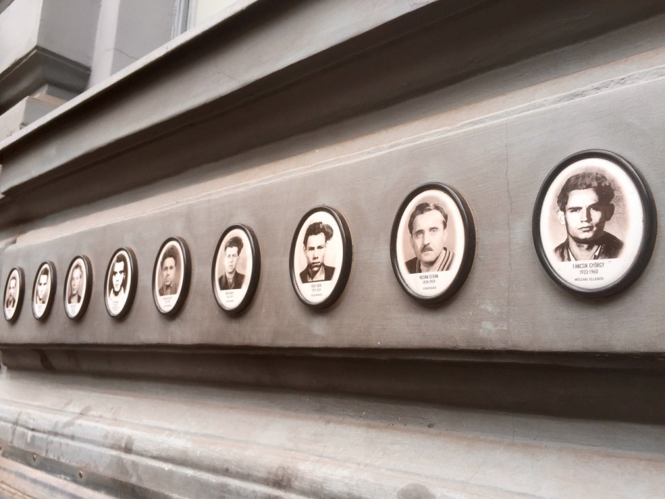 Pictures on the wall of the House of Terror, of victims of the regime