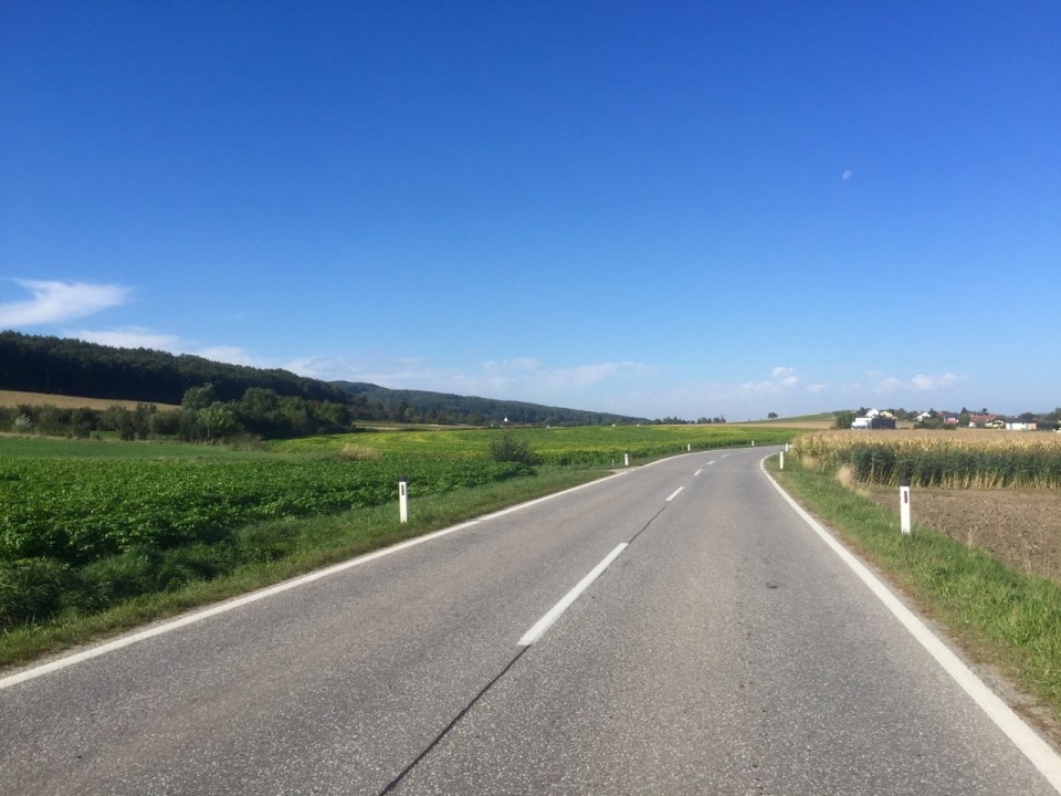 Farmland and forest, road quiet