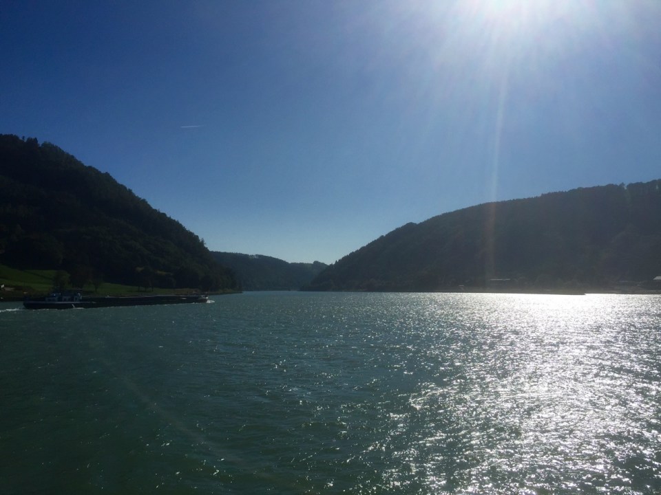 The Danube in Grein, plus transport barge