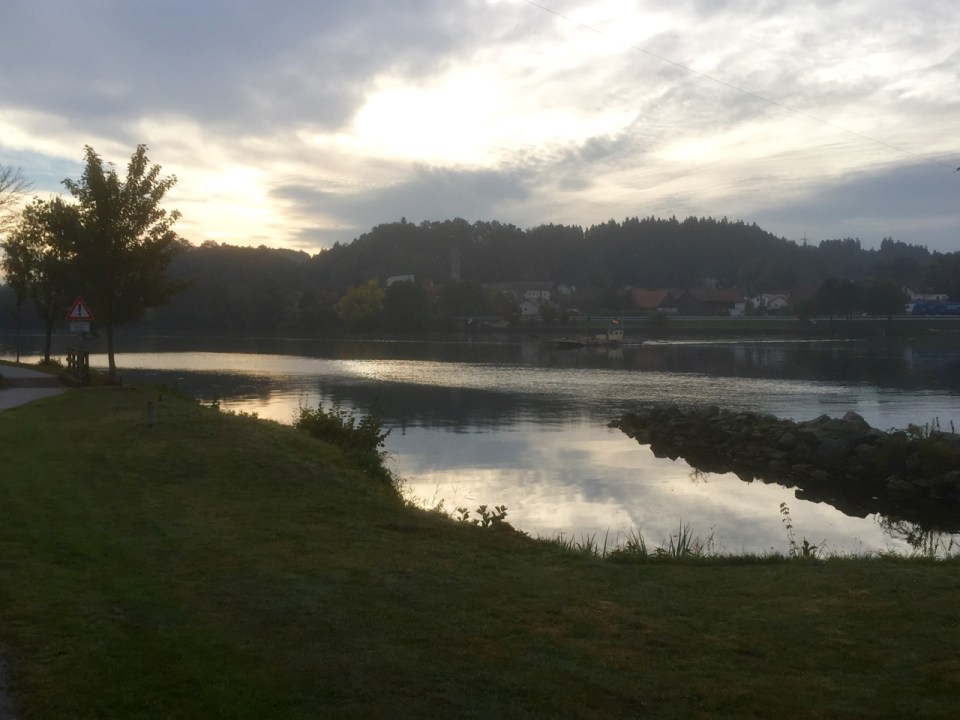 Quiet morning on the river; ferry just getting going