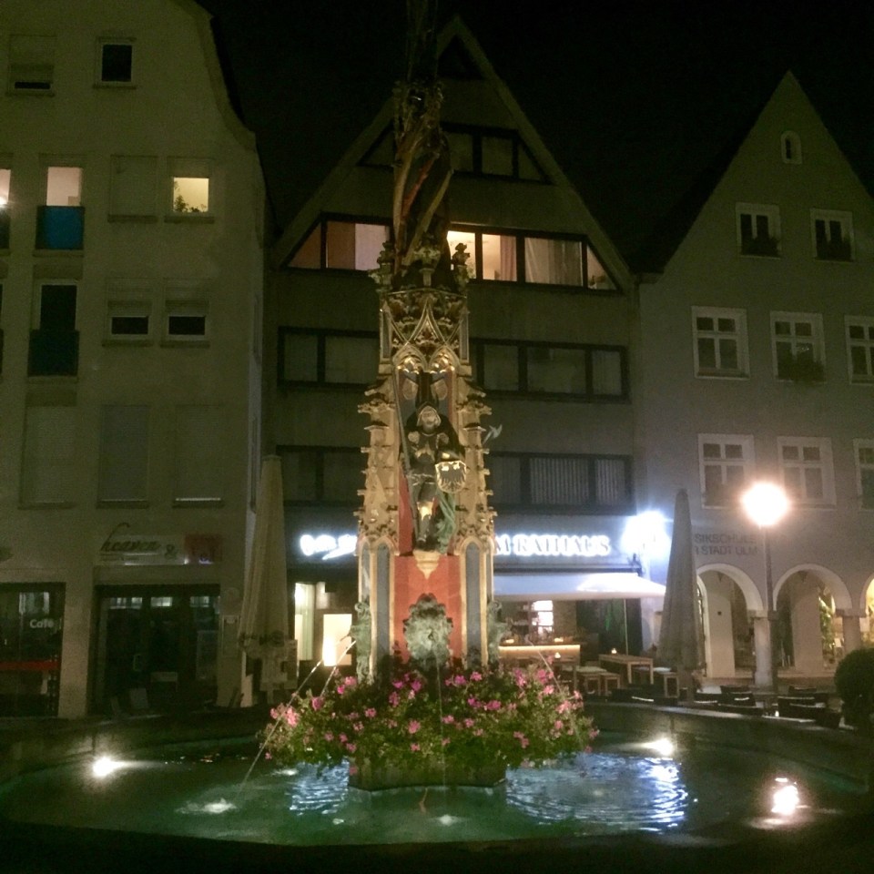 Rathaus fountain at night