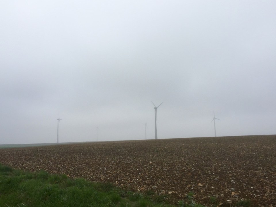 Wind farms in the mist