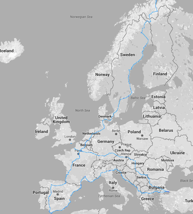 Cycling Europe Tour Map - approaching 10,000 mile mark