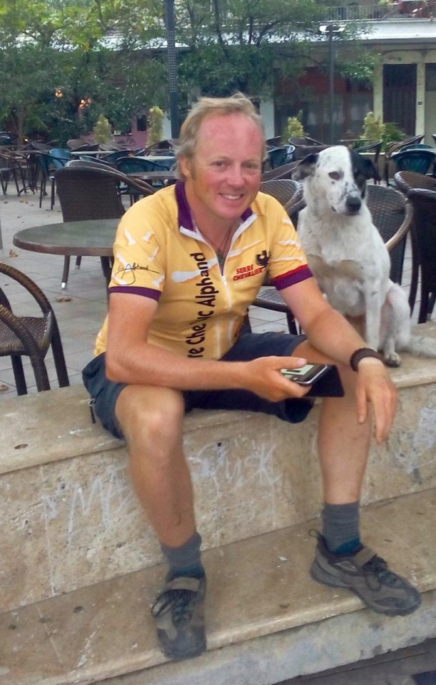 Me and a new friend in Edessa, Greece; he followed me into town