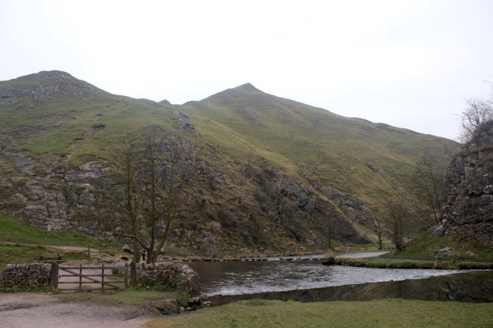Back at the stepping-stones - view of Thorpe Cloud