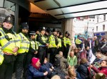 Norwich Rebels block Andaz hotel entrance