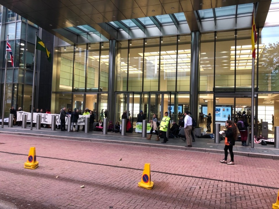 Rebels outside Barclay's Bank, Canary Wharf