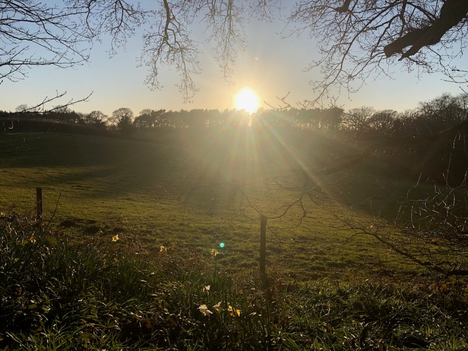 Sun setting over Salhouse