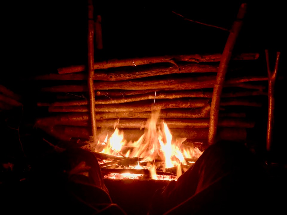 Long log fire with reflector