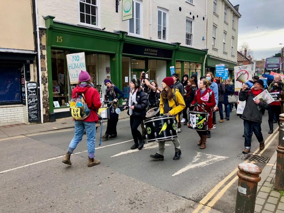 Drummers and placards